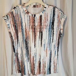 Striped & Pleated Women's Cap Sleeve Top - Multicolor Southwestern Earth Tones